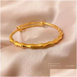 Bangle Bangle Stile coreano Semplice e versatile Ottone di alta qualità Bambù Push-Pl Cerchio semplice bianco Bracciale con bocca regolabile Donna Dr Dhex0