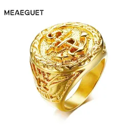 Meaeguet vintage águia padrão âncora anel para homem hiphop rock estilo ouro-cor 316l aço inoxidável festa jóias267s
