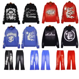 Hellstar y2k 2 peça define masculino feminino streetwear goth impressão hoodies pullovers moletom hip hop oversize sweatpants calças casuais