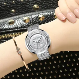 Damenmode, lässig, analoge Quarzuhren, CRRJU, Damen-Armbanduhr mit Diamant-Strass-Kristallarmband, Geschenk für Damen, Clock218A