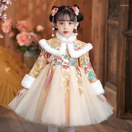 Vestidos de menina qipao para meninas vestido floral de inverno 2-10 anos estilo chinês cheongsam traje étnico tradicional criança princesa