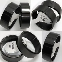 Bulk lot 100pcs Polished Black Plain Stainless Steel Rings 8mm Men's Fashion Jewelry Classic finger ring2446