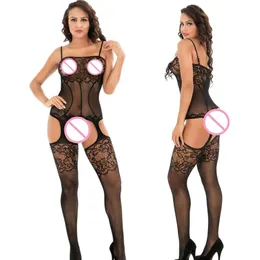 Lady Underwear Erotic Fishnet Bodysuits Women Transparent Open Crotch Sexy Costumes Body Strumpor Mesh Tights Porno Lingerie Sexy