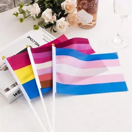 Радужный флаг гордости небольшой мини-ручной баннер Stick гей-ЛГБТ-вечеринка украшения поставки для парадов фестиваля DHL GJ0403276c