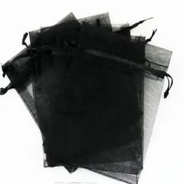 Sell 100pcs lot 7x9cm 9x12cm Black Organza Jewelry Gift Pouch drawstring Bags For Wedding favors beads jewelry2832