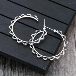 Creolen, schlicht, silberfarben, für Damen, Vintage-Stil, Metall, graviert, Spirale, Perle, handgefertigt, Persönlichkeit, Ohrring, Hochzeit, Schmuck, Geschenk