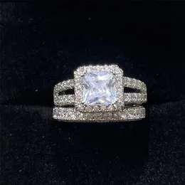 Choucong Donne Belle Anelli di nozze Gioielli di lusso Coppia Reale 925 Sterling Silver Princess Cut Topazio bianco CZ Pietre preziose di diamanti Eng227h