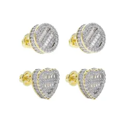 Stud Iced Out Bling Micro Pave CZ 5A Cubic Zircoina Round Heart Shaped Screw Back Earring Two Tone Color Hip Hop For Women Jewelry306f