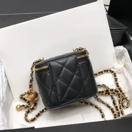 10A Mirror Quality Designer Original top 1to1 Golden bead bag woman Cosmetic Bag 22B 11cm genuine leather chain bags With box AP1447