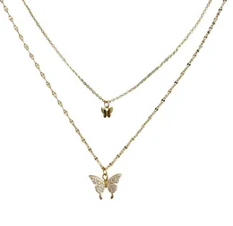 Fashion Designers CIAXY Stamp Butterfly Necklace for Women Double Layer Clavicle Chain Shiny CZ Necklace Dainty Gifts Silver Color6741240