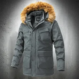 Giubbotti da uomo 2023 Parka da uomo con multi tasche Collo in pelliccia esterna caldo autunno inverno cappotti medio lunghi foderati 231212