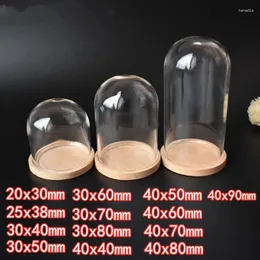 Garrafas 100pcs tubo frascos tampa de vidro transparente paisagem vaso cloche jar display case com base de madeira rústica / tabletop peça central cúpula