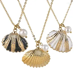 Hänge halsband mode smycken kvinnors semester present strand multicolor conch naturligt skal 18k guld pläterad sötvatten pärlhalsband
