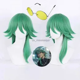 Cosplay perukları kalp atışı ezreal peruk oyunu cosplay peruk erkekler yeşil saç ezreal cosplay peruk ısıya dayanıklı saç cadılaren240124