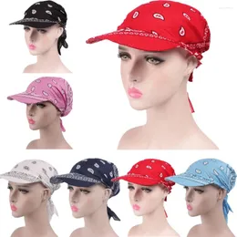 Breda brim hattar kvinnor boho paisley blommor bandana huvudduk slips knut sol hatt sommar justerbar bomull baseball cap turban fyrkant visir halsduk