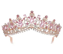 Barroco rosa ouro rosa cristal nupcial tiara coroa com pente concurso baile de formatura strass véu tiara bandana acessórios de cabelo de casamento y4415480