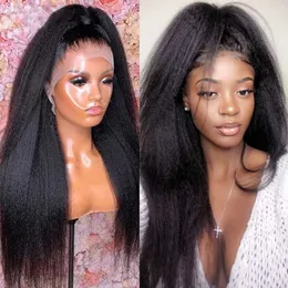 Bella Hair Kinky proste ludzkie włosy Pełna przednia koronkowa peruka 130% 150% barwnikowy naturalny czarny prekursed z włosami dla dzieci naturalne włosy remy virgin hair yaki prosta peruka
