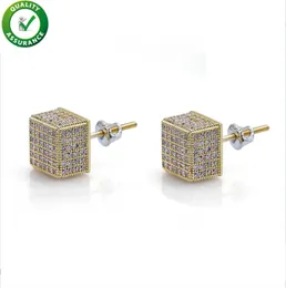 Orecchini di design Hip Hop Orecchini di lusso da uomo con bastoncini Gioielli di moda Micro Pave Square CZ Orecchini a bottone placcati in oro Iced Out Diamond7347600