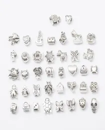 Mix Metals 40 Style Antique Silver Plated Alloy Big Hole Charms Spacer Beads fit bracelet DIY Jewelry Necklaces Pendants6500042