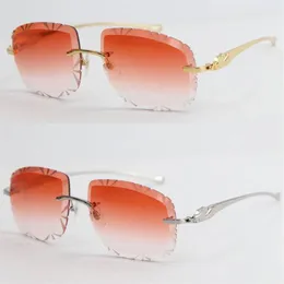 Serie Panther Stora fyrkantiga Rimless Metal Solglasögon 18K Guldram Eyewear Lunettes Manliga och kvinnliga körglasögon Cut Top Lens2824