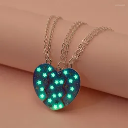 Pendant Necklaces Fashion Luminous Star Broken Heart For Girls Ie Friendship BFF Dripping Oil Magnet Stitching Love Necklace 3 Sets