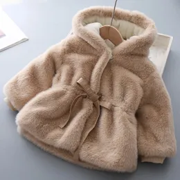 Cardigan invierno niñas abrigo súper cálido piel de visón acolchado engrosado manga larga abrigos con capucha bebé niños chaqueta de niños ropa de abrigo de felpa 231212