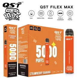 Подлинный QST Vapor Flex Max 5000 затяжек, одноразовый вейп, 12 мл, предварительно заполненный 0 мг, 20 мг, 50 мг, съемный карандаш для электронных сигарет, устройство для контроля воздушного потока, паровая ручка