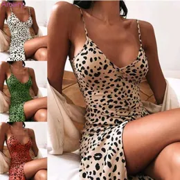 Primavera verão pijamas vestido para mulher nova estampa de leopardo com decote em v cinta sexy vestidos de festa para mulher