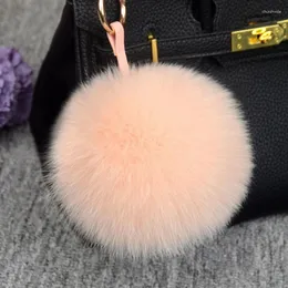 Keychains 11cm 고급 푹신한 실제 모피 볼 Pompom 12 색 진짜 키 체인 금속 반지 펜던트 가방 Charm K045-PEACH