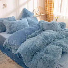 Sängkläder sätter lyxig täcke täcker lång ull shaggy mjuk korall fleece varm mysig sängkläder set mink sammet quilt cover bäddsäcke filt 231211