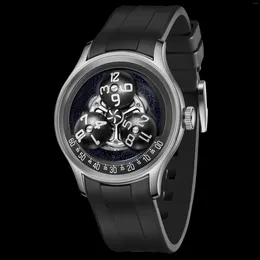 손목 시계 Oblvlo 남성 자동 시계 41mm 고급 기계식 손목 시계 빛 50m 방수 버블 미러 스타 휠 개념 다이얼
