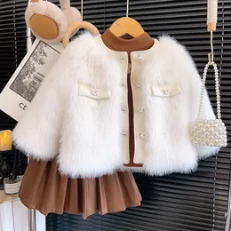 Cardigan Winter Girls Coats Fashion Warm Faux Fur Kids Jackets Corean Fleece Lottoming Shirt Leather Skirt Toddler Girl Clothes 231211
