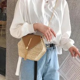 Portafogli donne con paglia estiva in pelle per spalla a mano in tessuto Woven Wallet Beach Circle Bohemia Porta della borsa per boemia Organizzatore2542