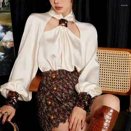 Женские блузки Темпераментная блузка для женщин Свободные рубашки с открытой бретелькой 2023 Blusas Mujer De Moda Модные винтажные лоскутные блестки