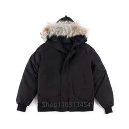 Kurtki mężczyzn Winter Mens Canadian CG Chilliwacks Parka Goose Down Jacket ciepłe odzież wierzchołka Windproof Hood Real Coyote Fur Krótki 231212