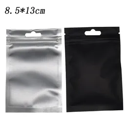Saco de embalagem de plástico transparente Mylar preto fosco 8 5 13cm Saco de embalagem de folha de alumínio selável a quente com zíper Saco de pacote superior 100pcs lot275i