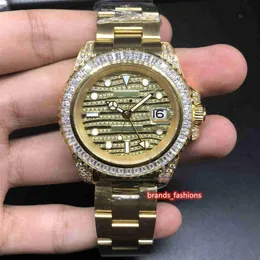 Beliebte Herrenmode-Armbanduhr, Gold-Edelstahl-Uhr, Diamant-Lünette, Diamant-Gesichtsuhr, automatische mechanische Sportuhr, Watc296W