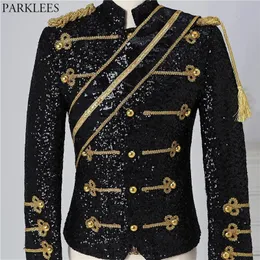 Costumes pour hommes Blazers Hommes noir paillettes Steampunk Blazer veste col montant gland conception Blazers hommes discothèque fête bal Rock and Roll Costumes 3XL 231211