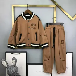 kids coat kids Tracksuits Plush insulation autumn Set for baby Size 110-160 CM 2pcs Baseball Jersey and lace up sweatpants