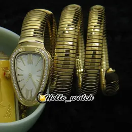 Модные женские часы 101923 SP35C6GDG 2T Женские часы Швейцарский кварцевый белый циферблат из 18-каратного золота Сталь с бриллиантовым безелем Длинный заводной браслет315c