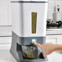 Bottiglie di stoccaggio Dispenser di riso a pressione Contenitore per cereali sigillato Contenitore per cereali per uso domestico Secchio da 10 kg
