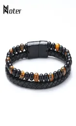 Trendiga herrarmband Natural Lava Tiger Eye Braslet Double Layer Leather Braclet Hiphop Punk Brazalete Present For Men Bileklik3369943