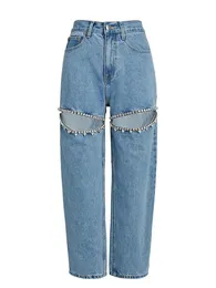 Jeans da donna NICEWOMEN svasati ricamati per le donne Bottone patchwork a vita alta scava fuori pantaloni larghi estivi moda femminile 231212