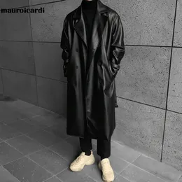 Men S Leather Faux Mauroicardi Spring Autumn Long Black Overized Trench Coat Men Drop Shoulder Belt Coats för 231212