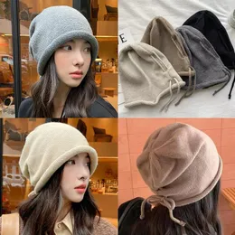 Boinas Sombrero de gorro sólido Gorros con cordón suave para otoño invierno Hombres al aire libre Mantener caliente Protección para los oídos Gorros de punto de calle Sombreros de mujer