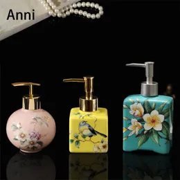Dispensador de sabão líquido chinês pintado cerâmica espuma dispensador de sabão criatividade flor ilustração shampoo garrafa casa banheiro decoração acessórios 231211