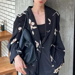 بدلات نسائية يابانية طباعة الملابس الخارجية بدلة طوق Abrigo Mujer Long Sleeve Blazer Single Ropa Ropa Spring Autumn Jackets
