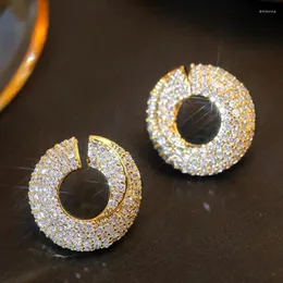 Brincos de garanhão na moda zircão cúbico geométrico redondo para mulheres luxo design estético círculo festa jóias