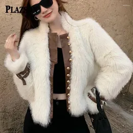 Kvinnors päls plazson Abrigo Casaco Imitation Coat Jacket 2023 Autumn Winter Outwear Integrated Fuax Coats Tops