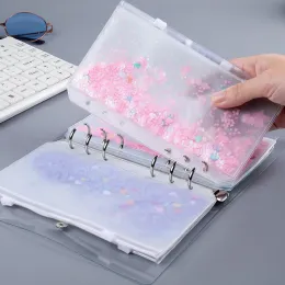 A6 Filing Supplies PVC Notebook Pocket with 6 Holes Glitter Plastic Binder Inserts Pockets A6 Loose Leaf Bags Zipper Envelopes Bult-in LL